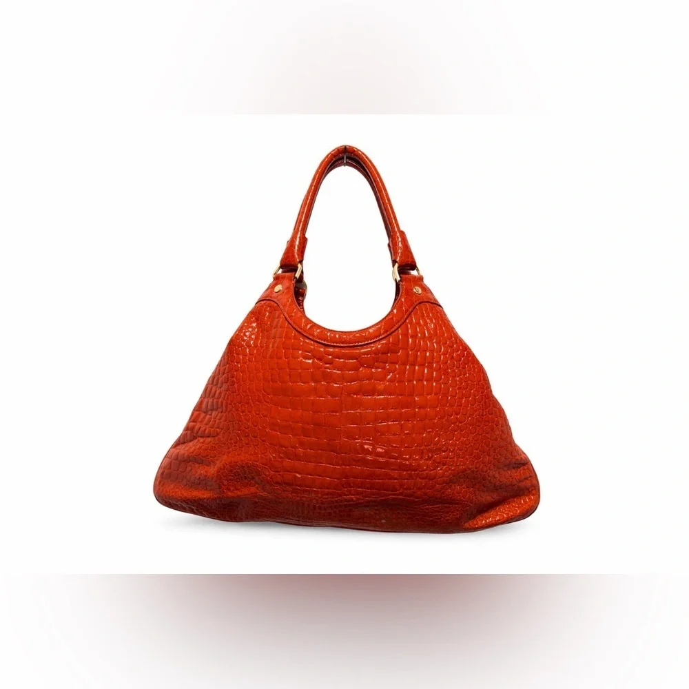 Cole Haan Red Croc-Embossed Patent Leather Hobo Shoulder Bag